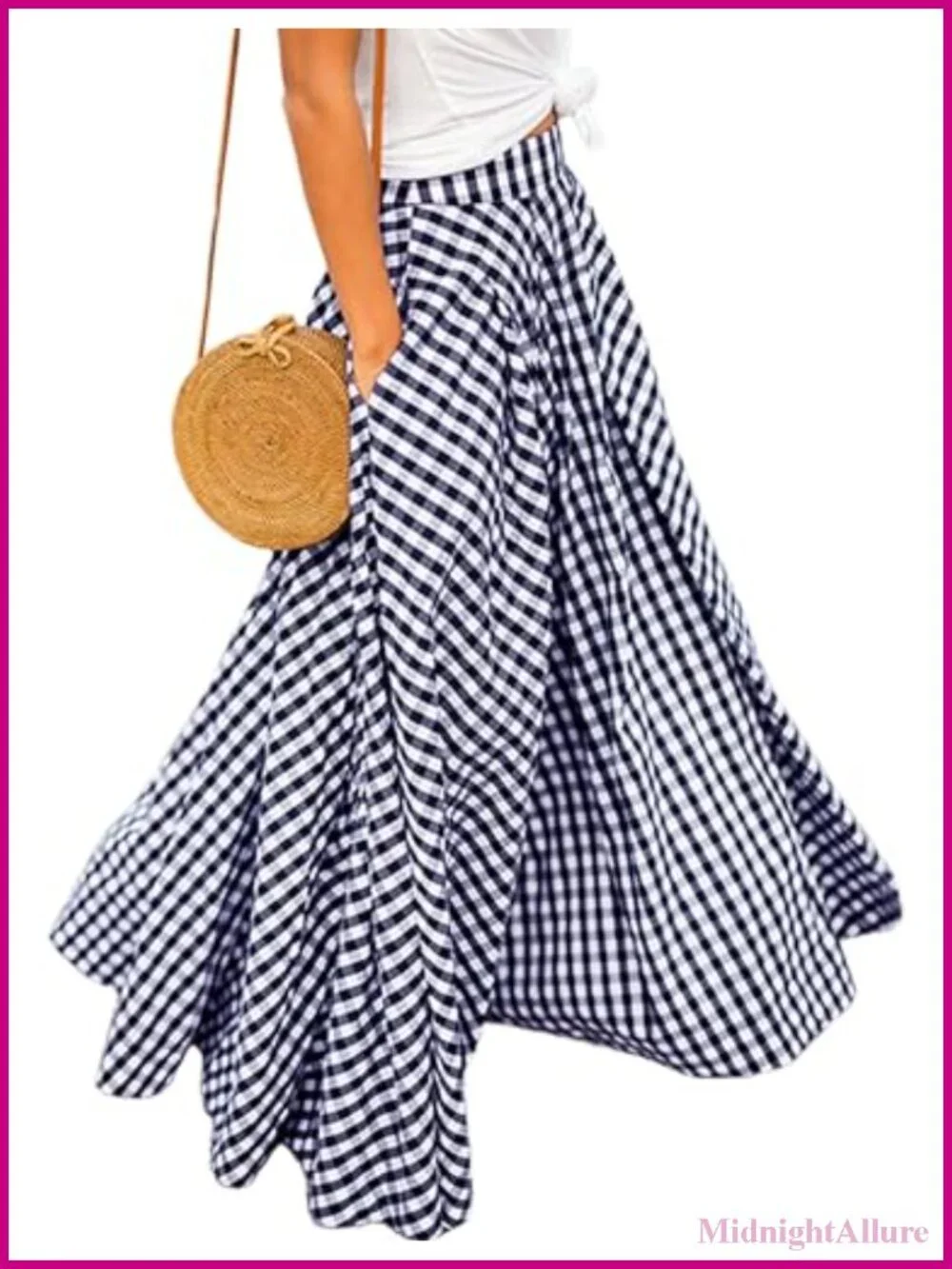 High Waist A-Line Pleated Maxi Skirt with Pockets Swing Flared